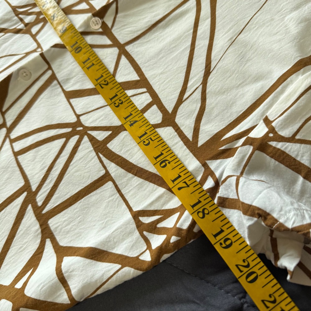 Denim & Flower Button Down Mens L White Brown Excellent Geometric Viscose Shirt - Picture 7 of 8